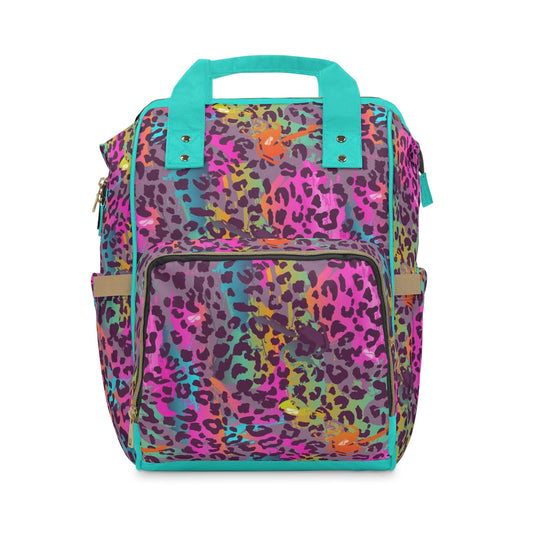 Diaper Backpack - Rainbow Cheetah Teal
